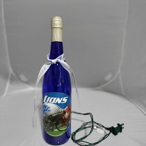 Detroit Lions Football Lghted Handmade  NFL blue bottle with mini lights.